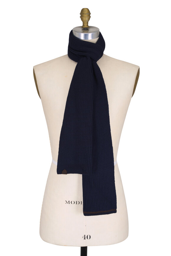 Maurizio Baldassari Brenta Dark Blue Wool Scarf - view 1