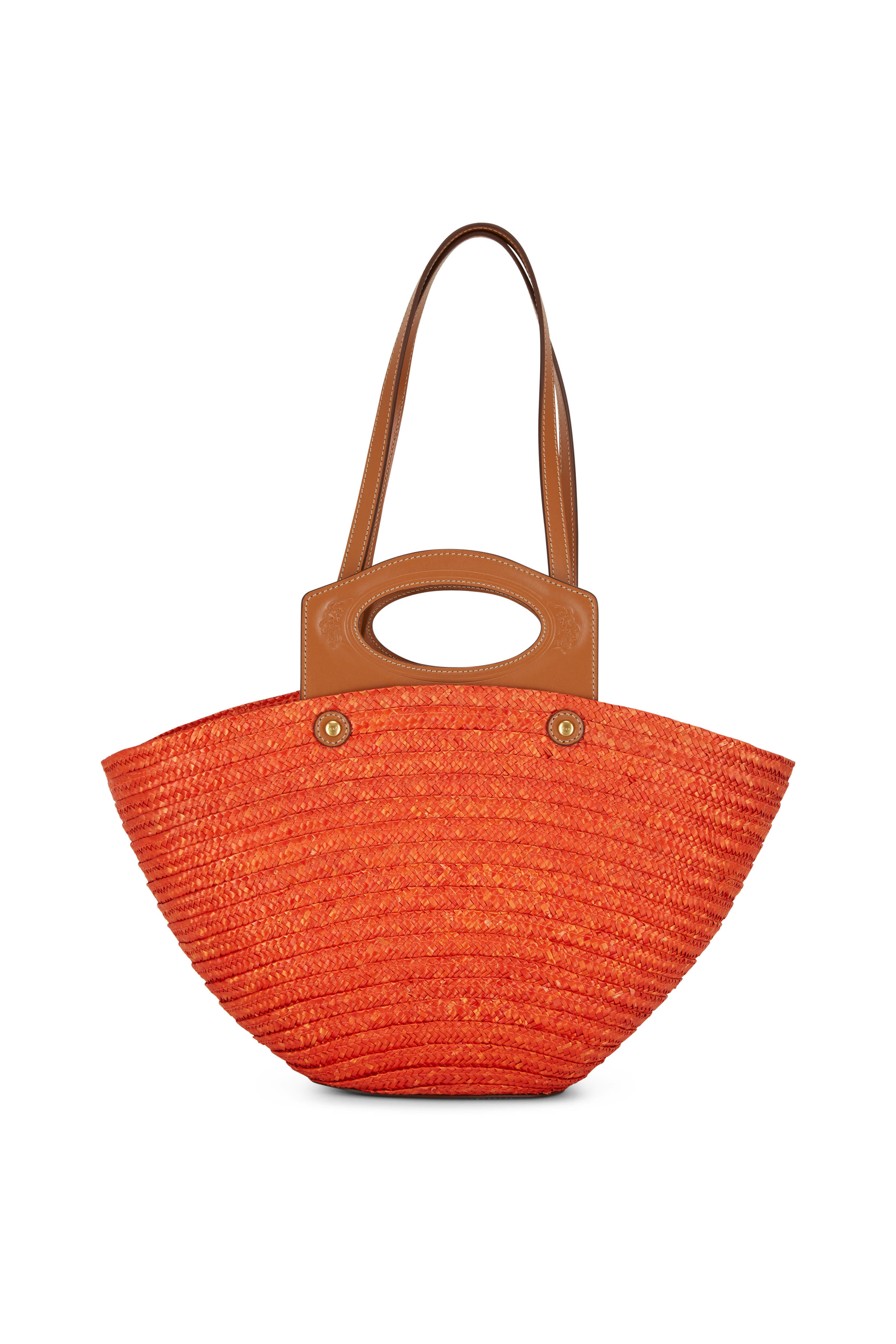 Tod s Orange Straw Leather Medium Basket Tote