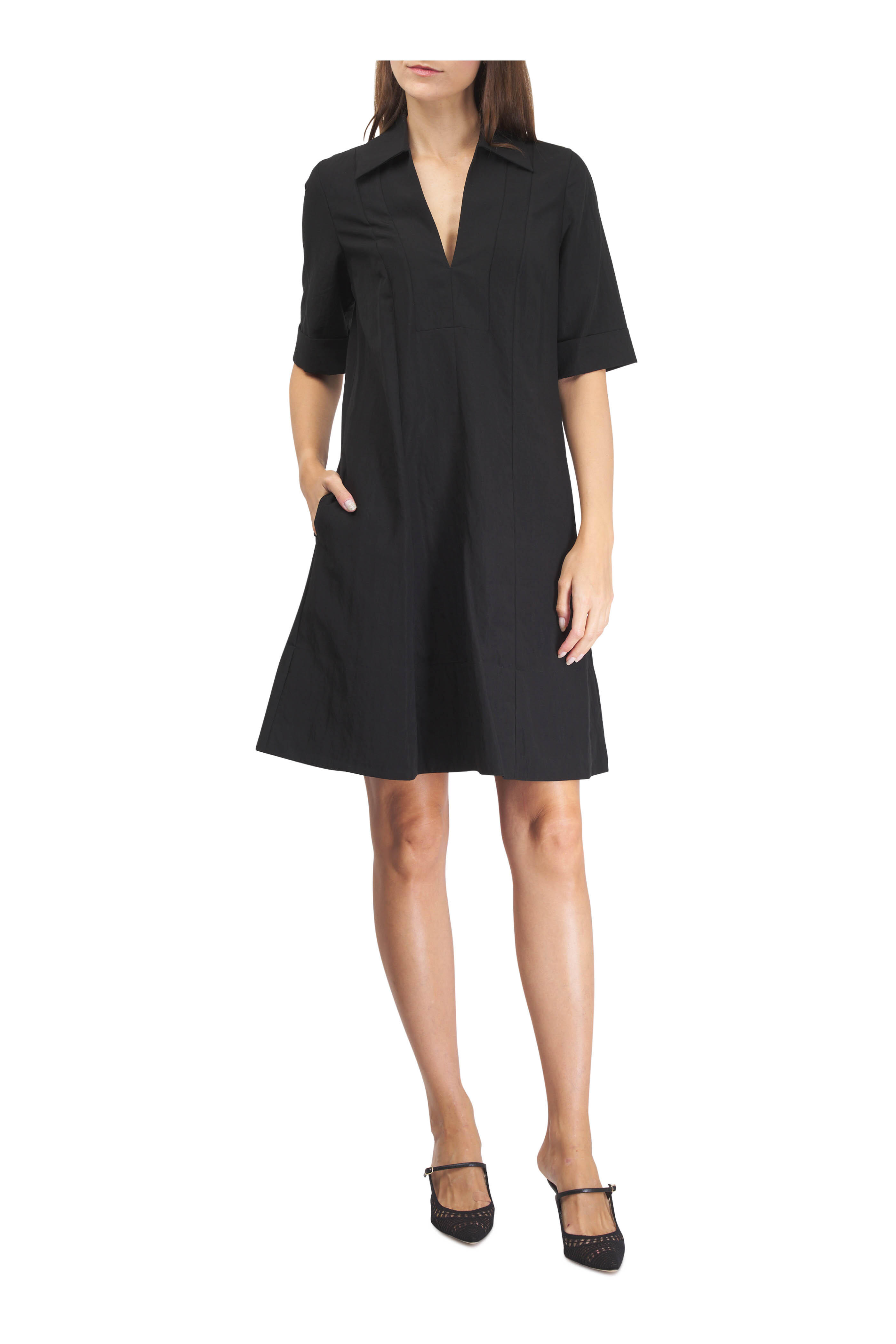 Vince - Black Short Sleeve A-Line Mini Dress