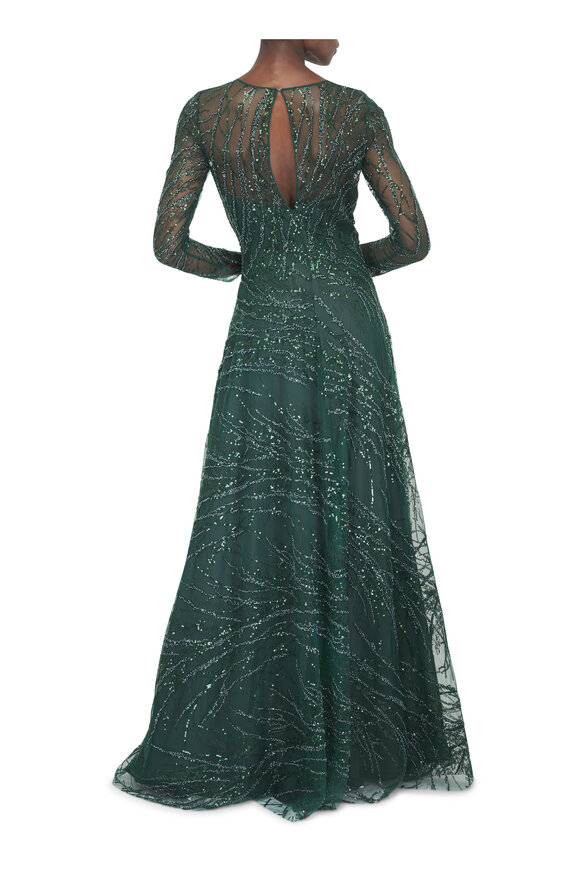 Naeem Khan Green Long Sleeve Beaded Gown - view 4