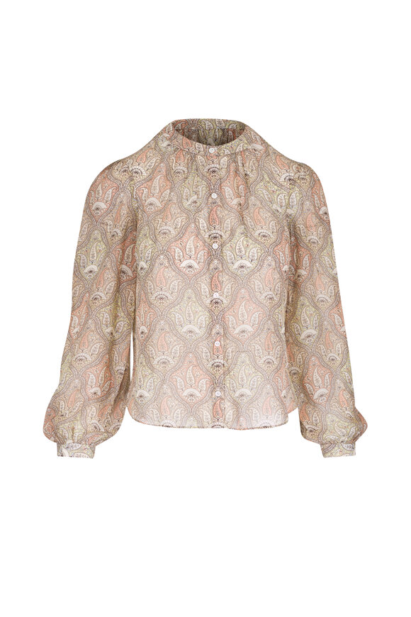 Veronica Beard Ashlynn Stone Khaki Multi Paisley Silk Blouse