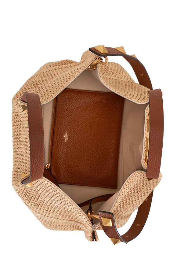 Valentino Garavani - Summer Woven Raffia & Brown Leather VLOGO Tote 