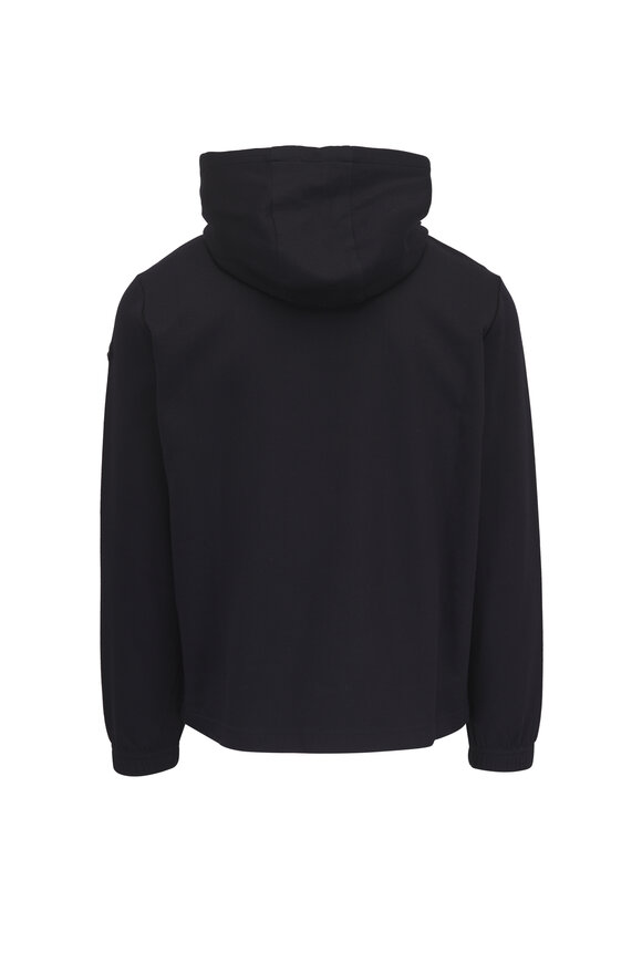 Moncler Navy Leather Logo Jersey Quarter-Zip Pullover - view 4