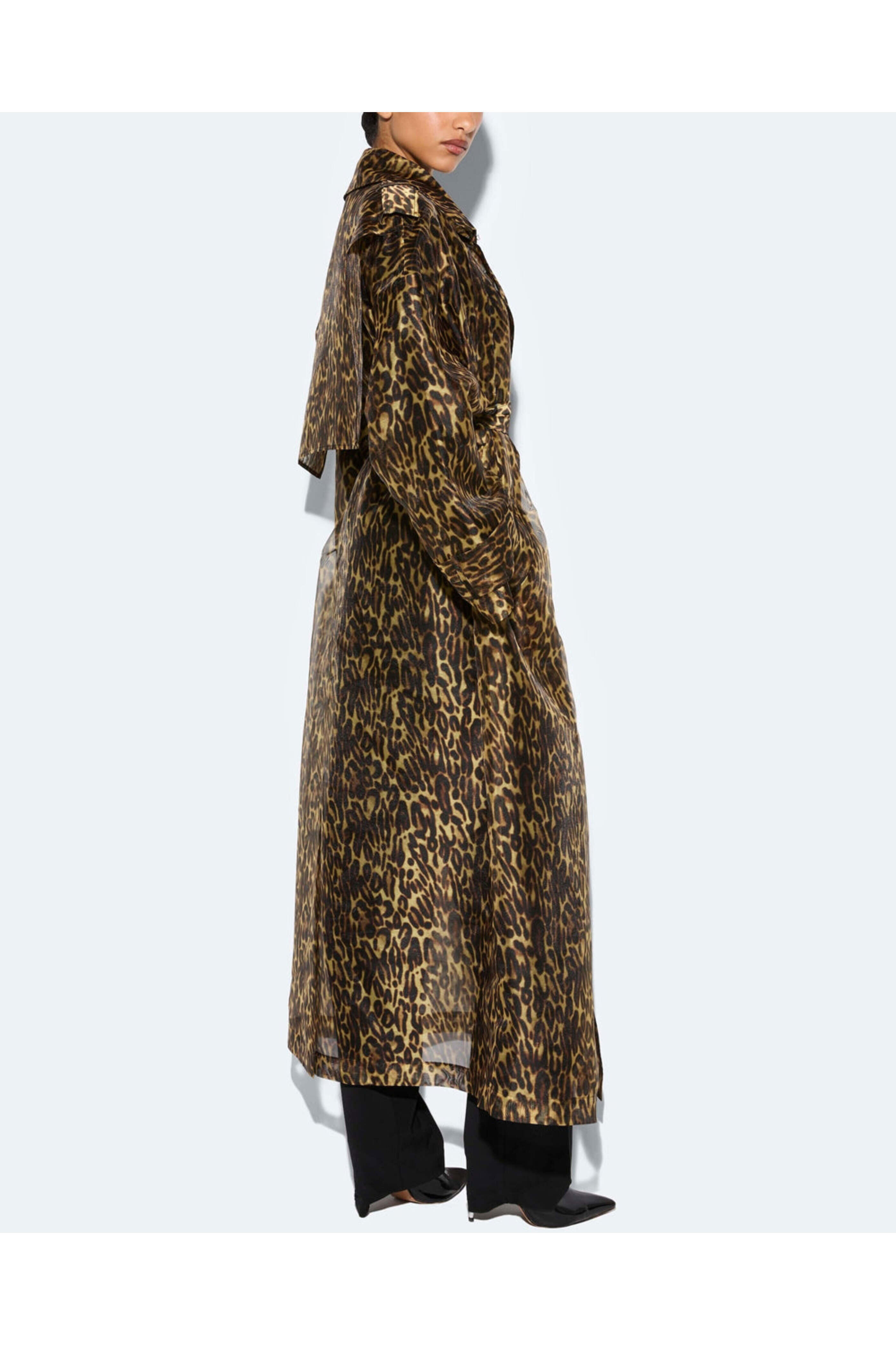 LaPointe - Leopard Organza Double Breasted Trench Coat