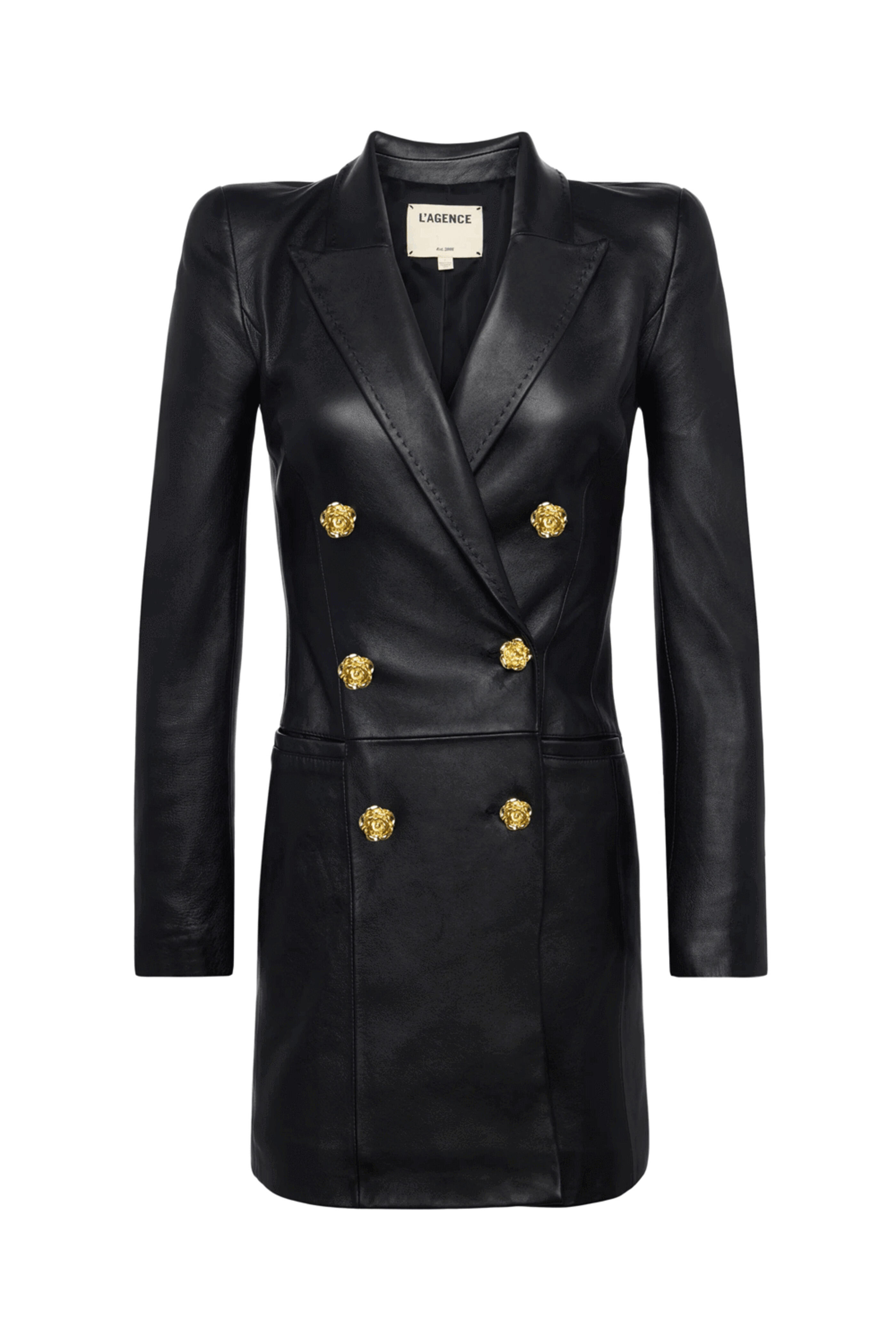 black blazer dress with gold buttons Double Breasted Long Sleeve Mini Blazer Dress
