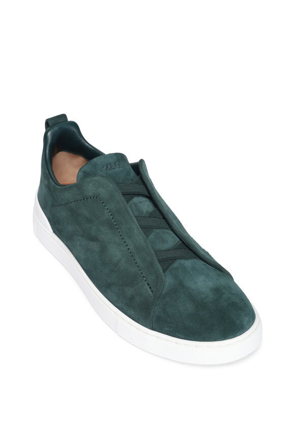Zegna Triple Stitch Dark Green Suede Sneaker