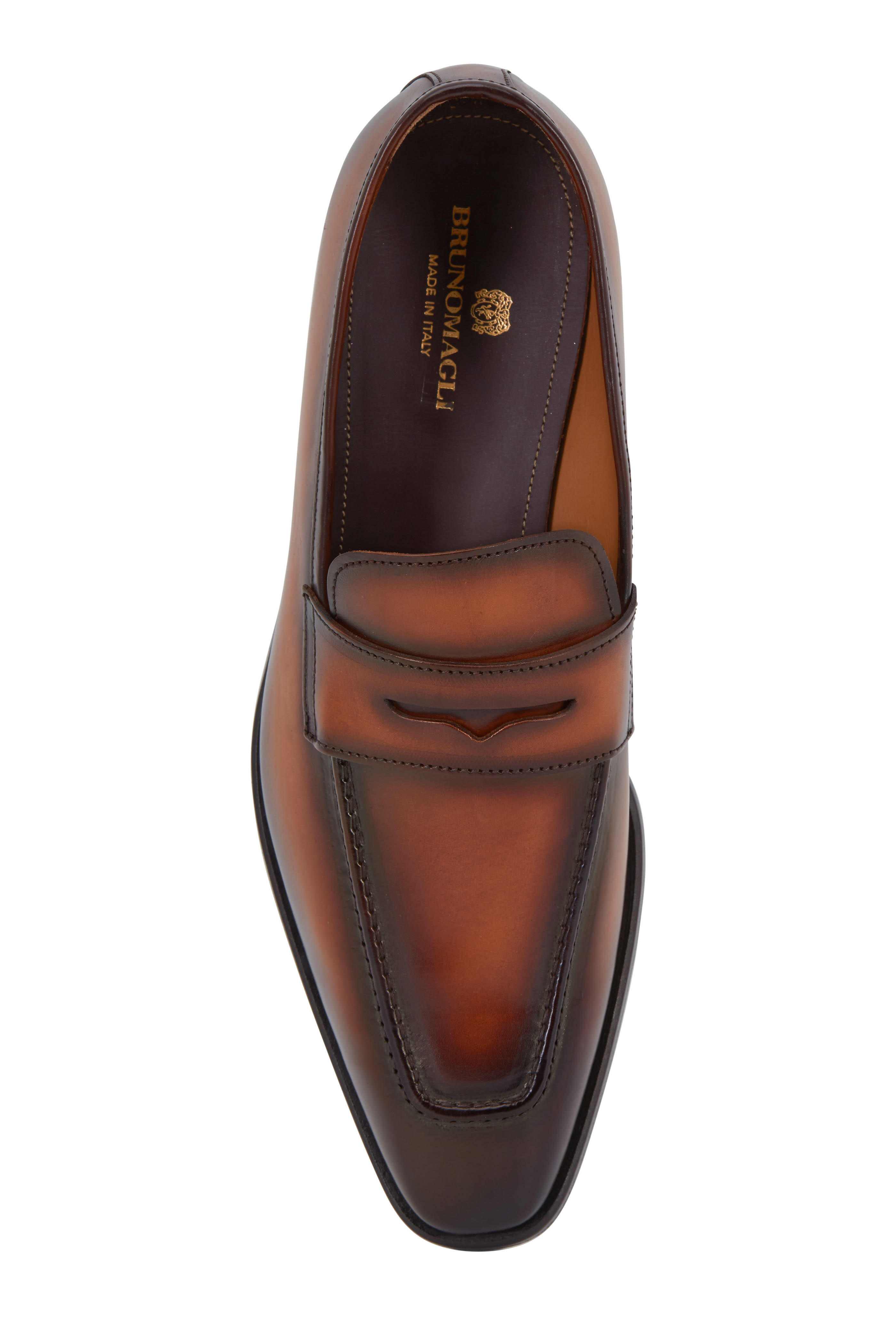 Bruno Magli Corrado Cognac Burnished Leather Penny Loafer