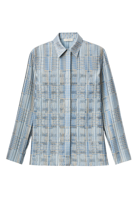 Lafayette 148 New York Glen Oxford Blue Plaid Plissé Blouse - view 1