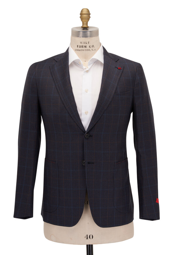 Isaia - Brown & Blue Plaid Check Wool Sportcoat