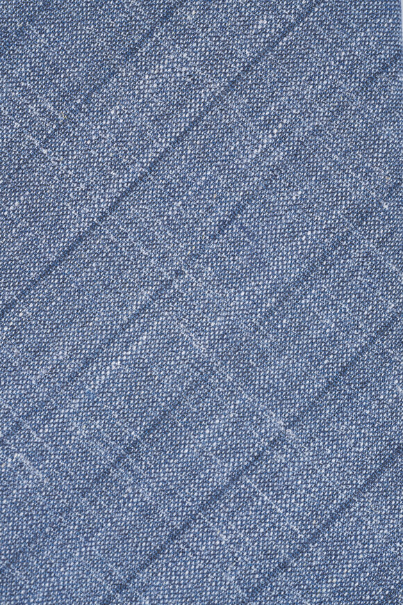 Paolo Albizzati Denim Blue Stripe Wool, Silk & Linen Necktie - view 2