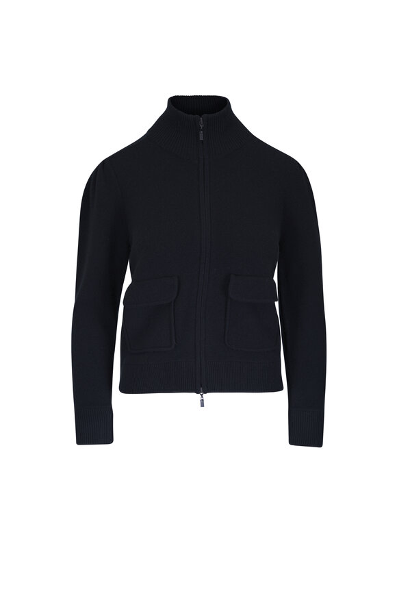 Kinross Black Wool & Cashmere Tweed Cardigan - view 1