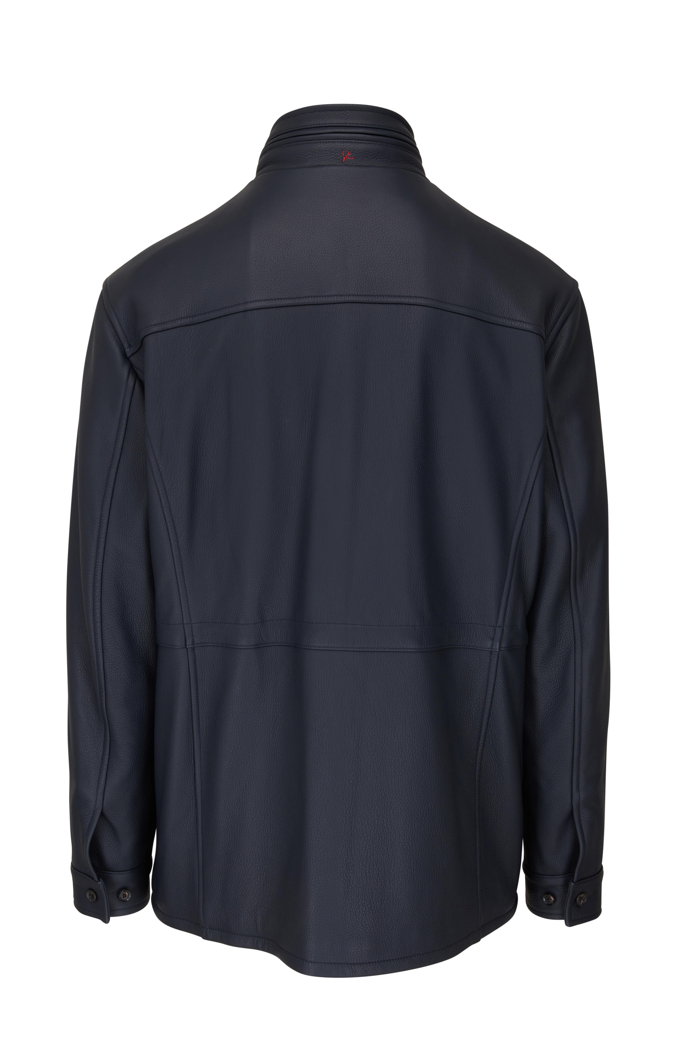 イザイア　ジャケット　ネイビー　サイズ52 Isaia - Navy Leather Field Jacket | Mitchell Stores