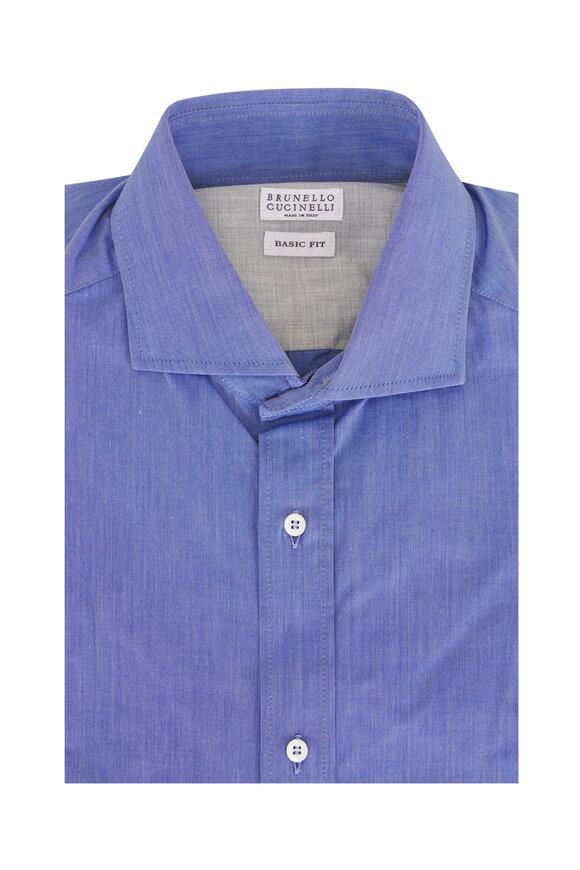 Brunello Cucinelli Azure Solid Cotton Woven Sport Shirt - view 1