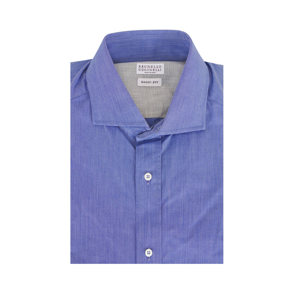 美品！BRUNELLO CUCINELLI フランネルコットンシャツS Brunello Cucinelli - Azure Solid Cotton Woven Sport Shirt