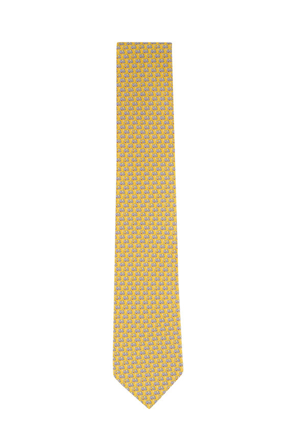 Ferragamo Yellow Elephant Print Necktie