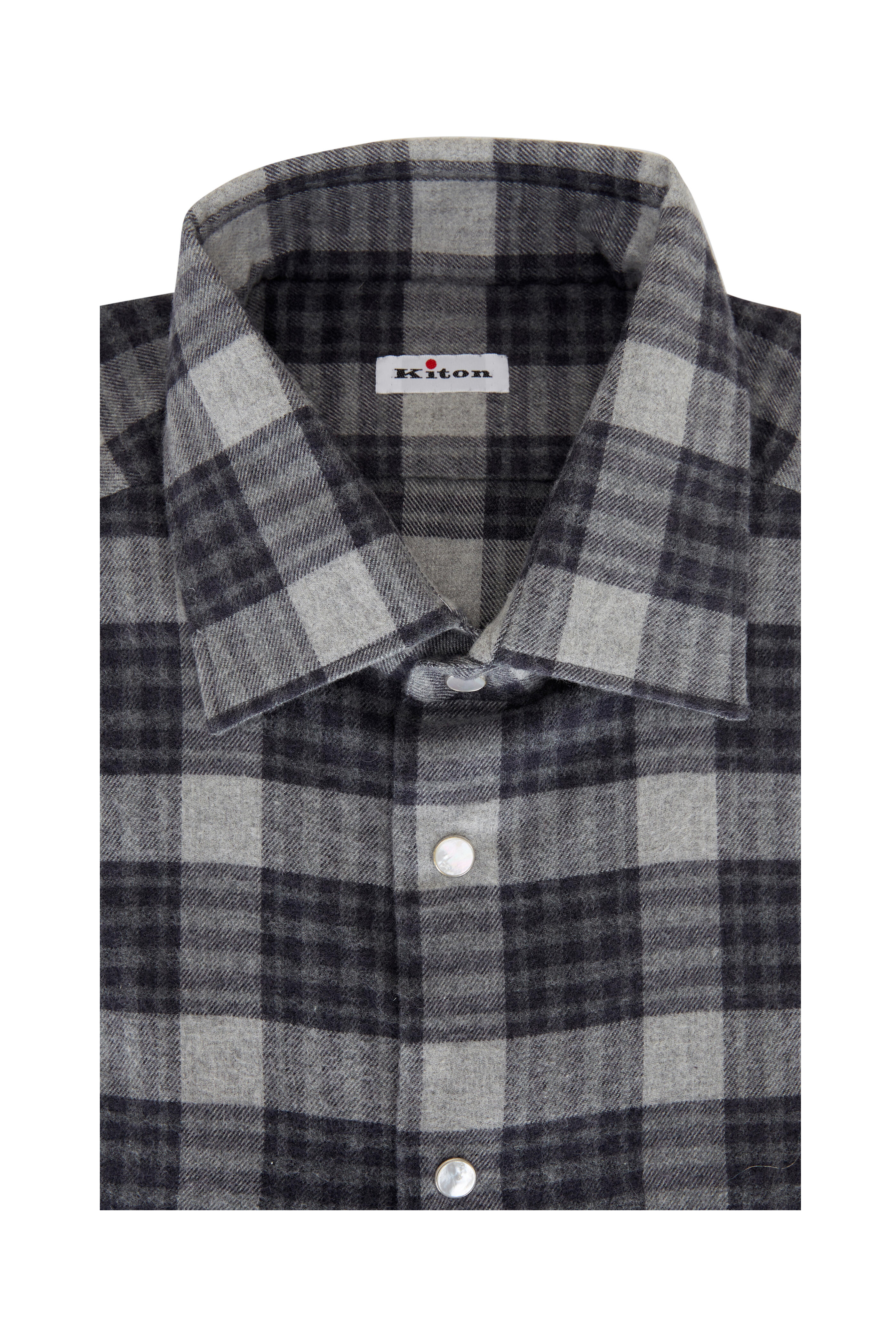 Kiton - Gray Check Snap Front Sport Shirt