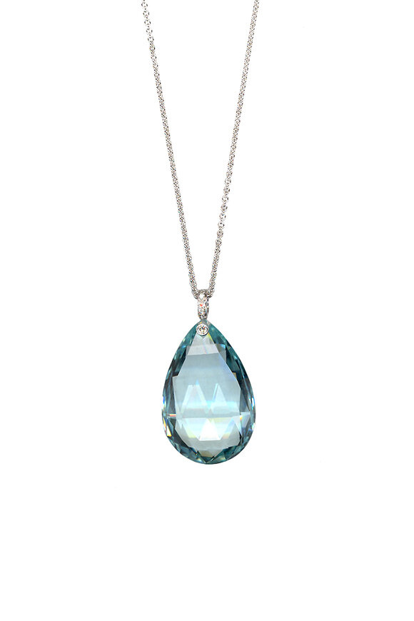 Eclat - White Gold Aquamarine Briolette Diamond Pendant