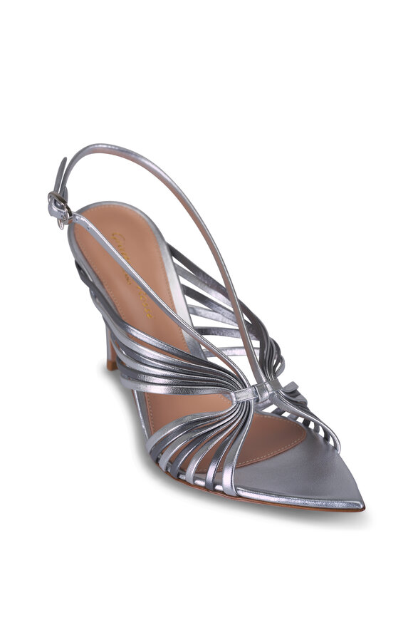 Gianvito Rossi Silver Metallic Leather Slingback Sandal, 85mm