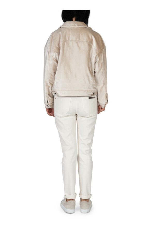 Brunello Cucinelli - Beige Velvet Padded Trucker Jacket 