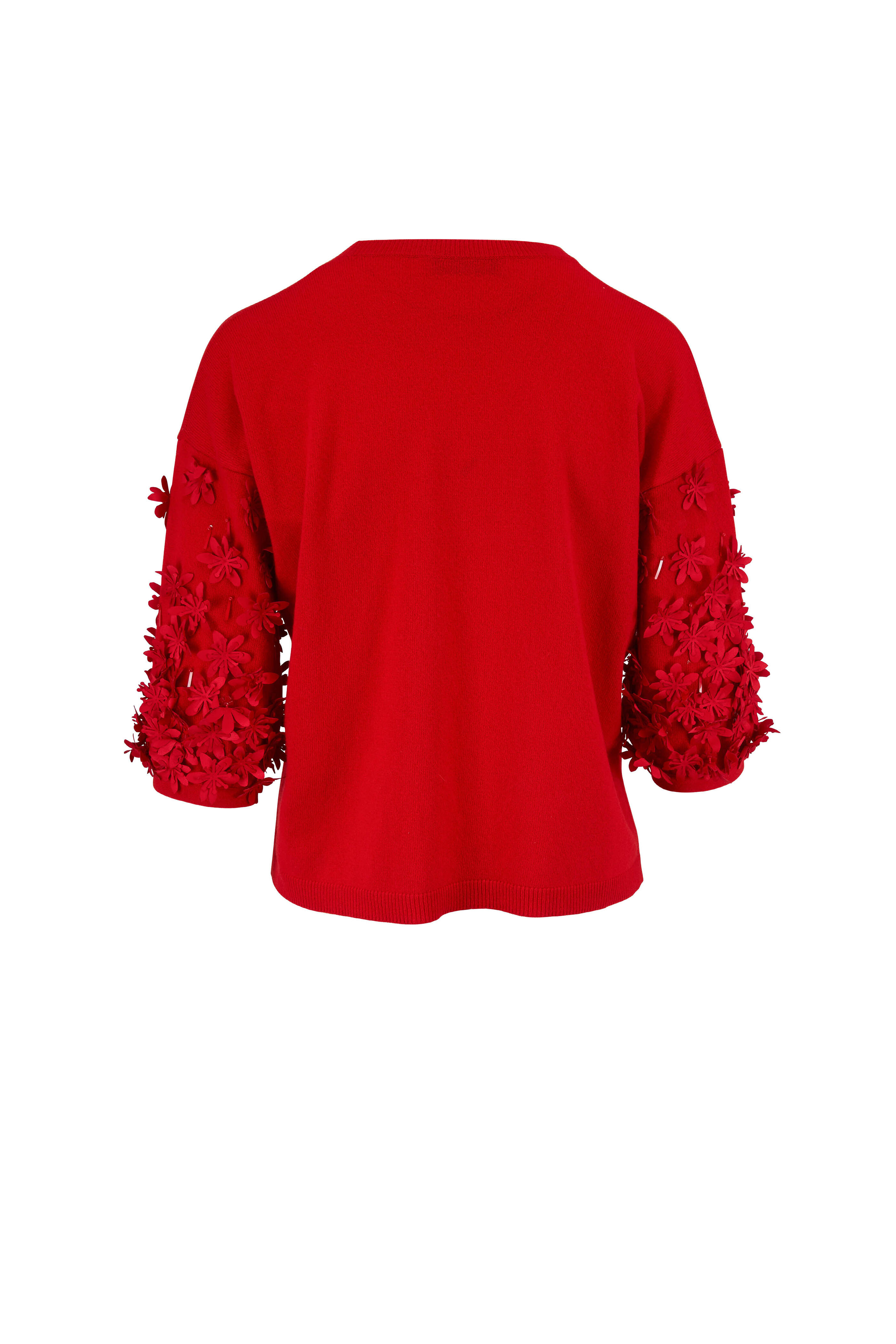 Valentino - Red Wool & Cashmere Floral Appliqué Sweater