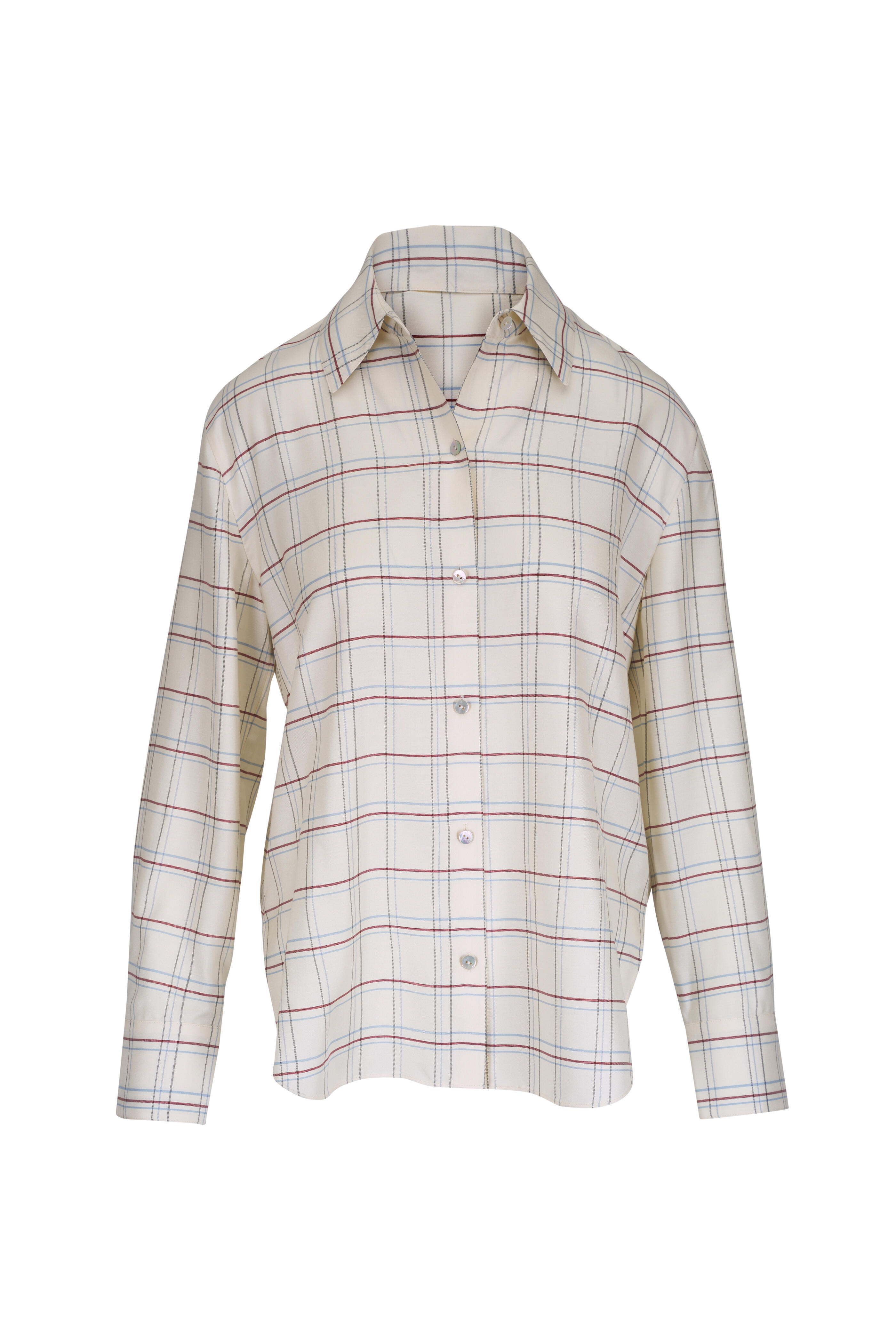 Vince - Cream Multicolor Plaid Blouse