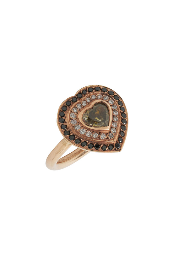 Genevieve Lau - Black & Champagne Diamond Heart Ring