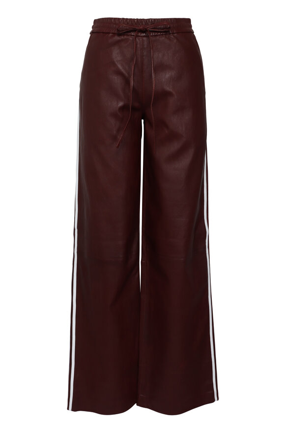 SPRWMN Burgundy Athletic Stripe Leather Sweatpant