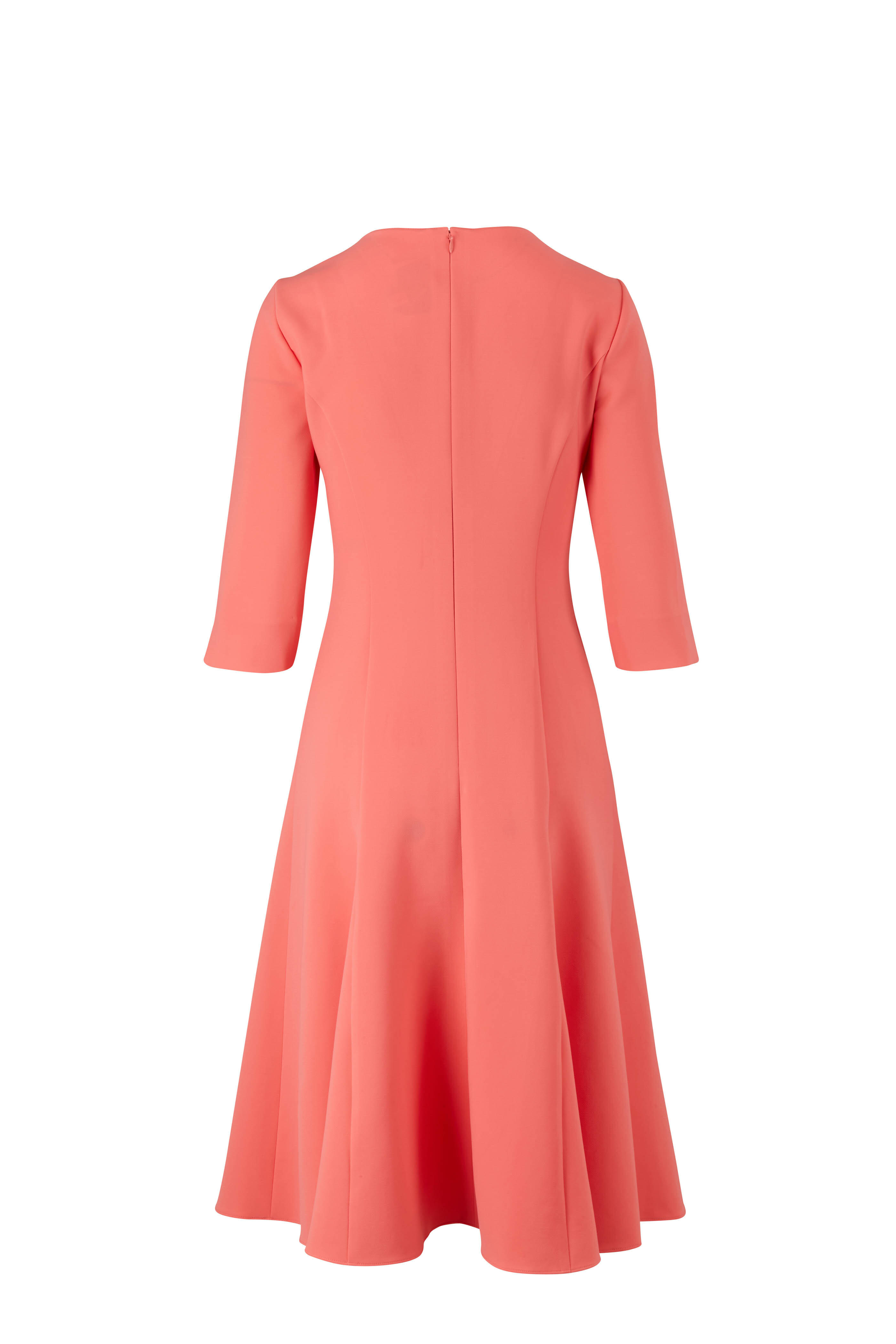 Carolina Herrera - Godet Melon Three-Quarter Sleeve Sheath Dress