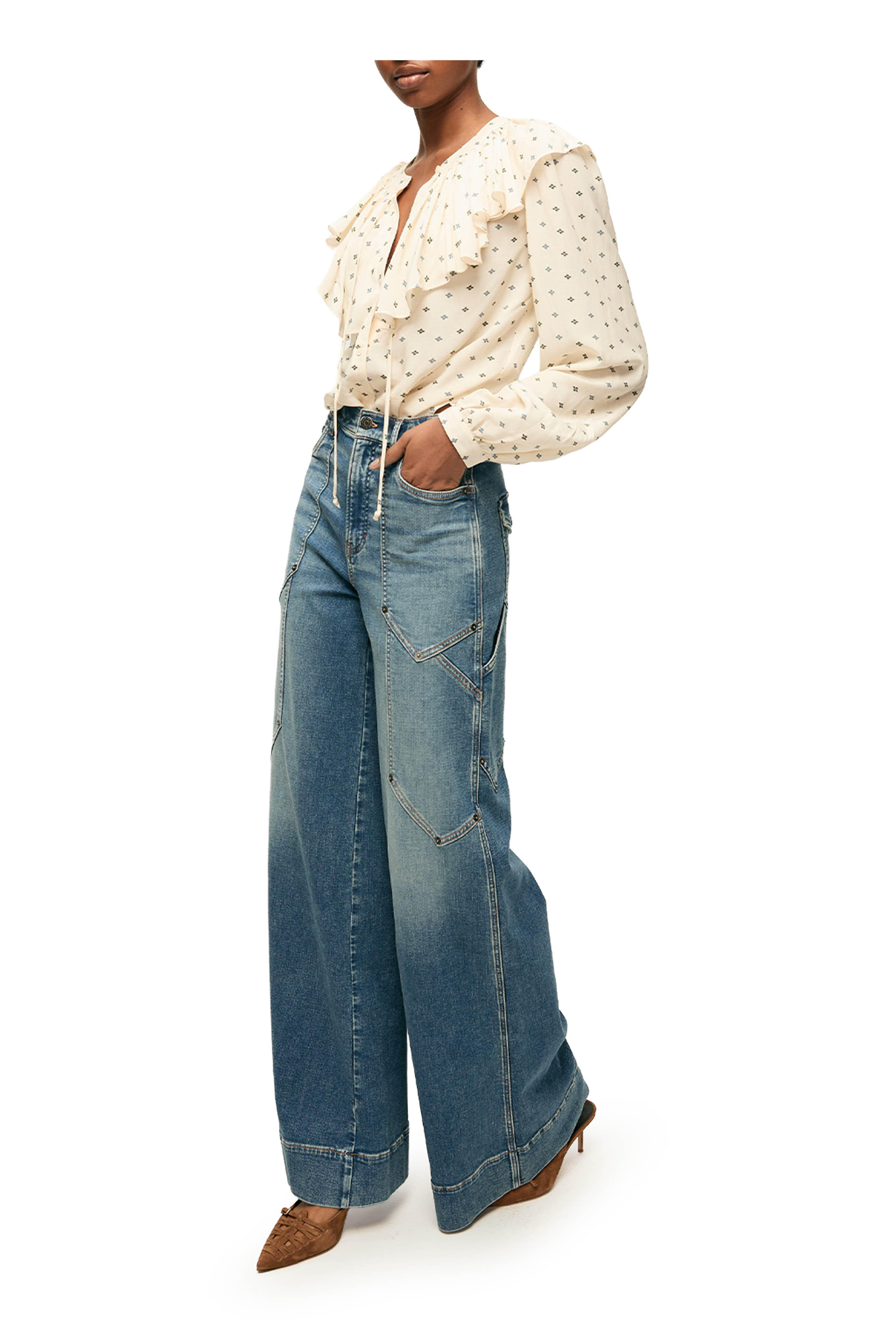 Veronica Beard - Gomez Ecru Multi Ruffle Top