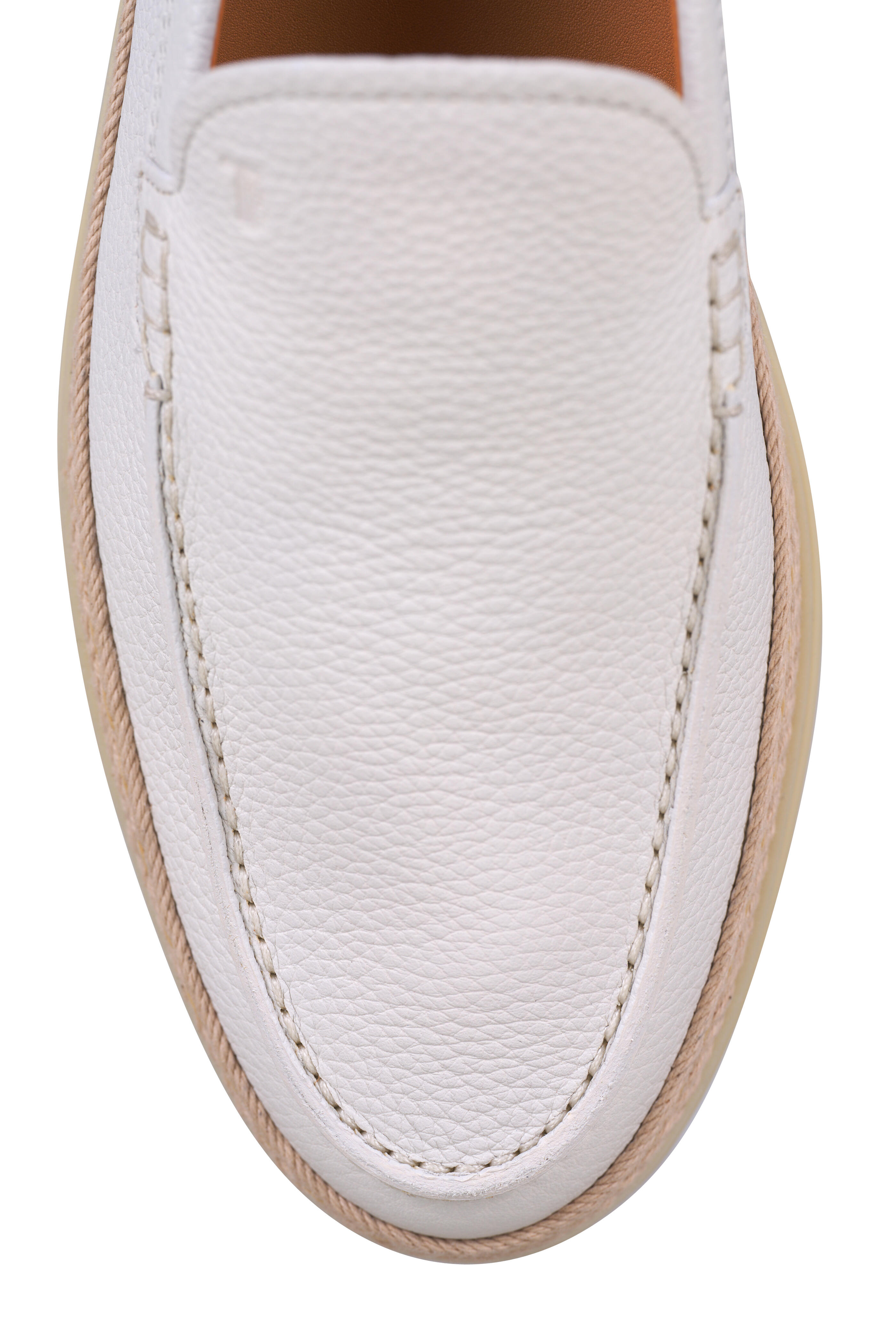 Tod's - Gomma White Leather Raffia Trim Loafer