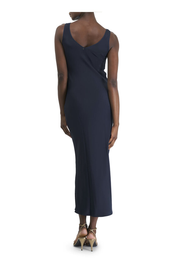 Peter Cohen - Low Back 4-Ply Silk Navy Maxi Dress 