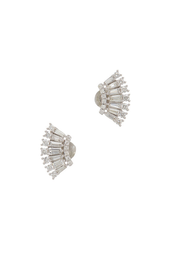 Kai Linz 18k White Gold Baguette Fan Diamond Earrings 