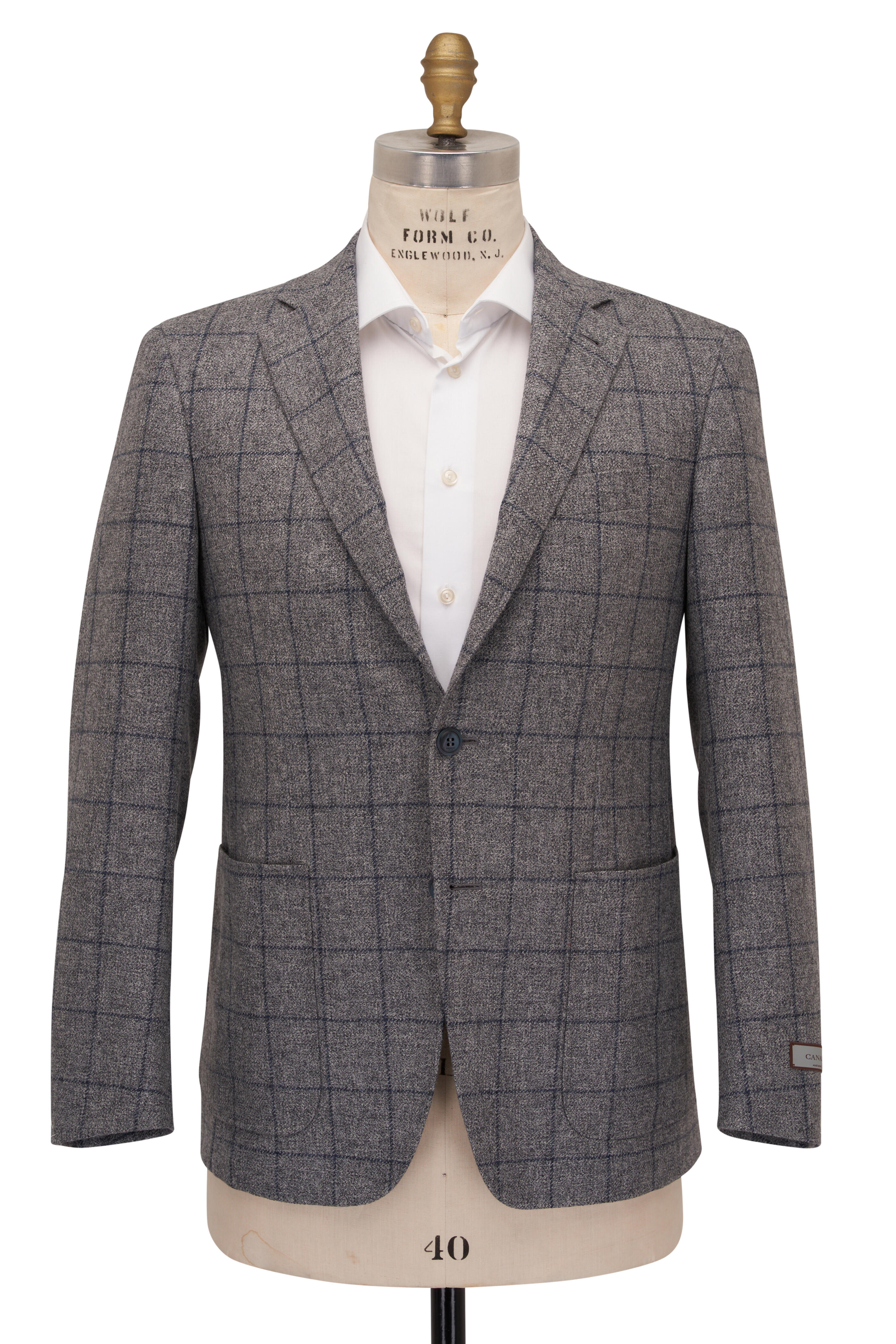 Canali - Light Gray & Blue Windowpane Plaid Wool Sportcoat