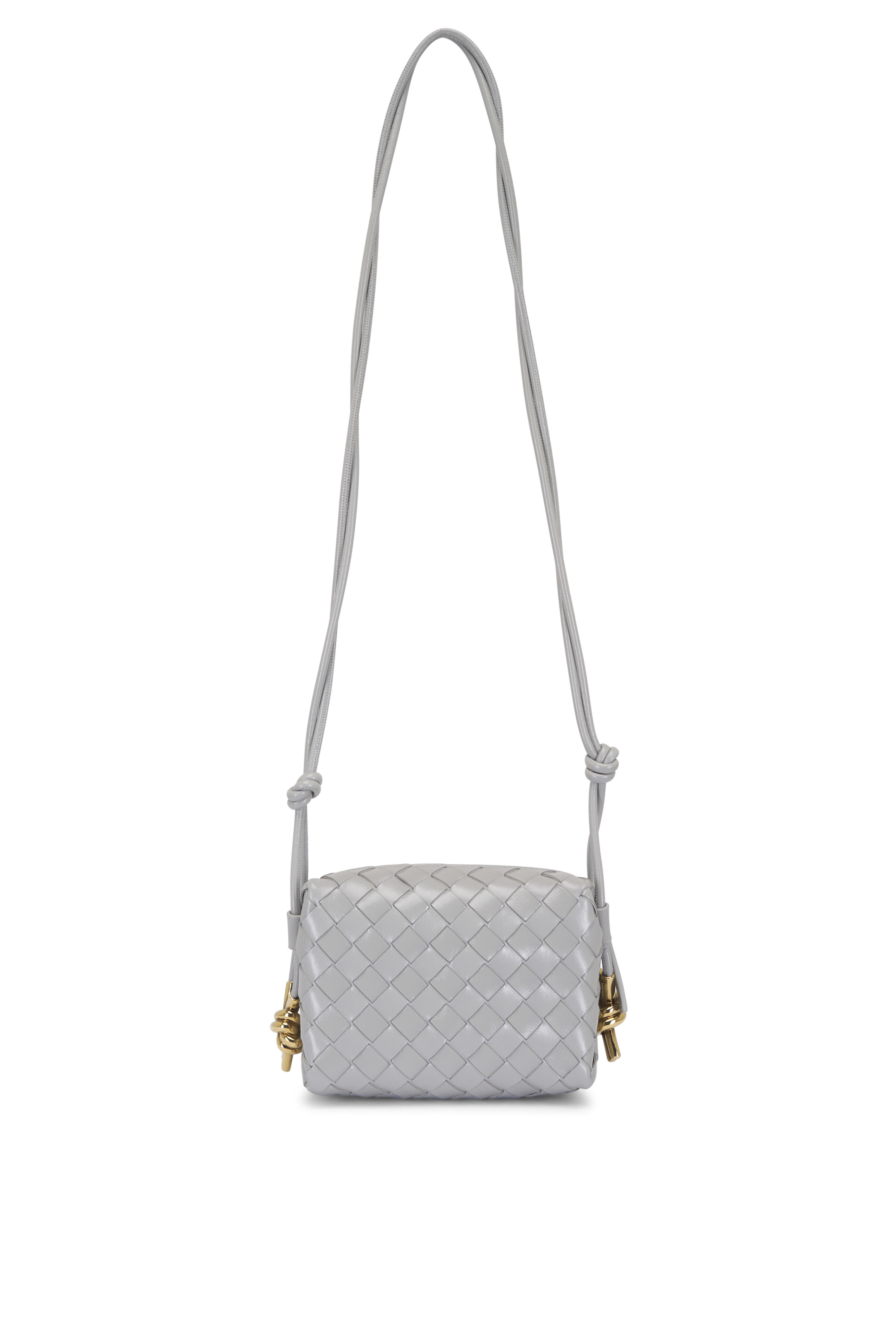 ショルダーバッグ Bottega Veneta Crossbody Bag Bottega Veneta Grey Intrecciato Leather Nodini Double Zip