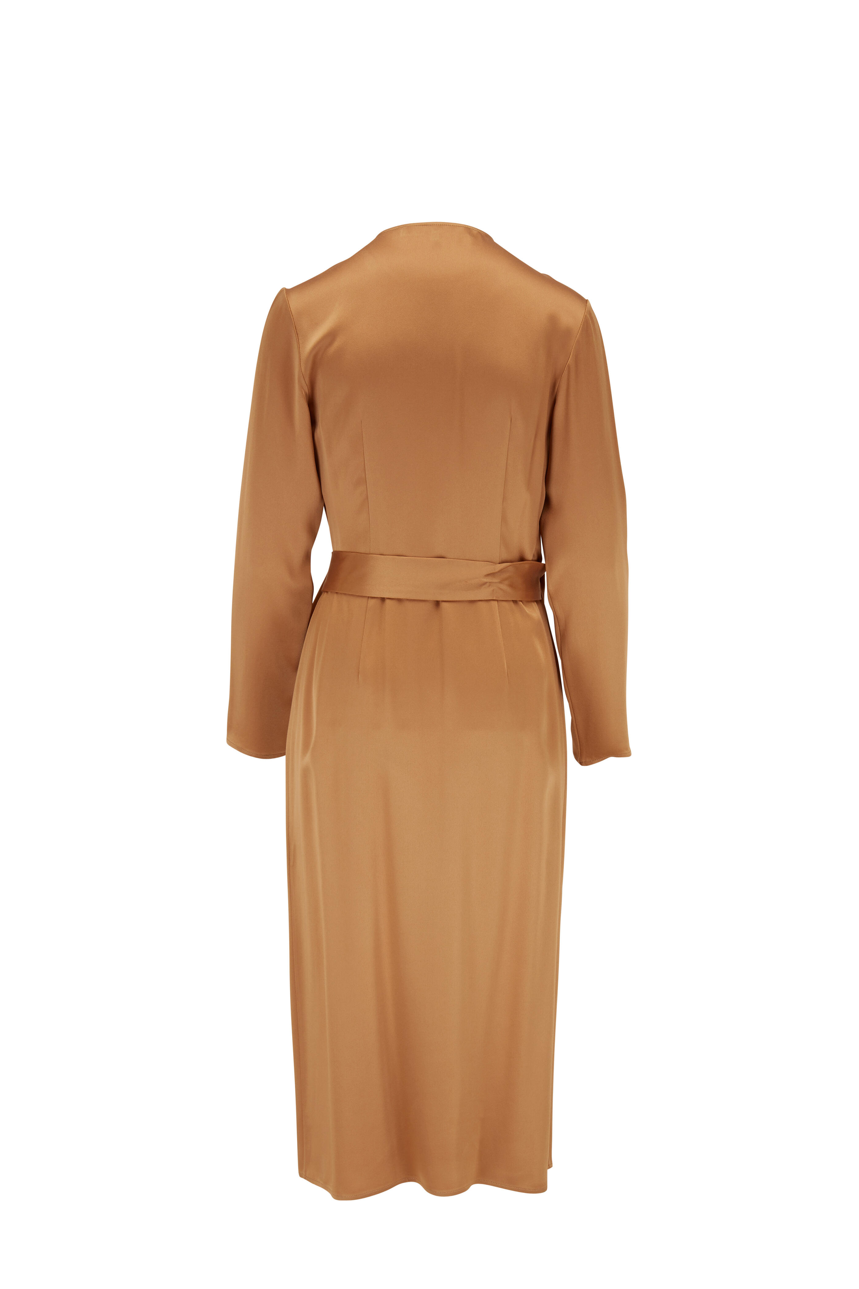 LaPointe - Camel Satin D-Ring Long Sleeve Wrap Dress
