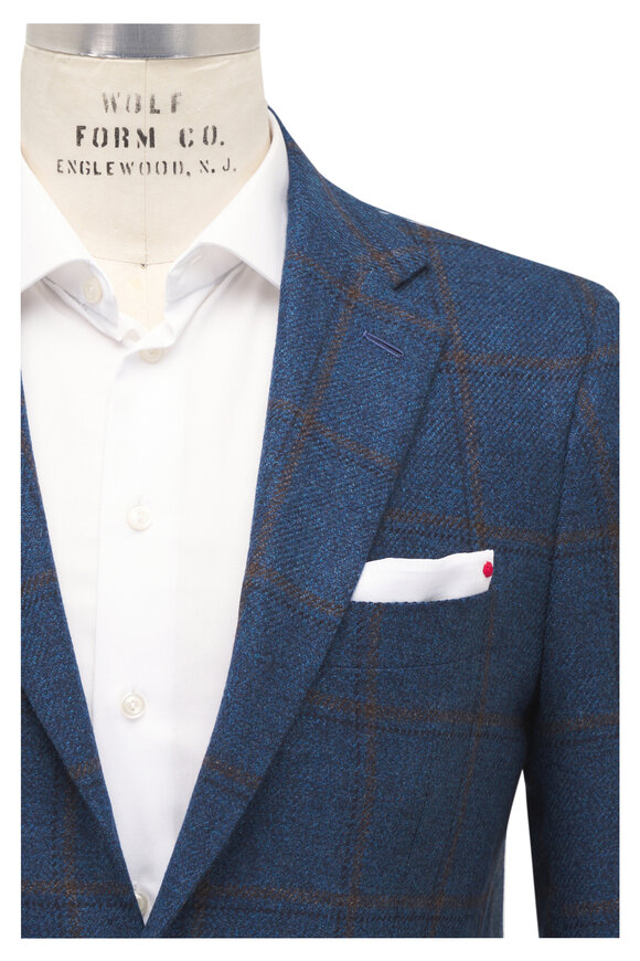 Kiton Navy & Brown Windowpane Plaid Sportcoat