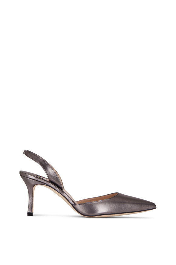 Manolo Blahnik - Carolyn Anthracite Leather Slingback, 70mm