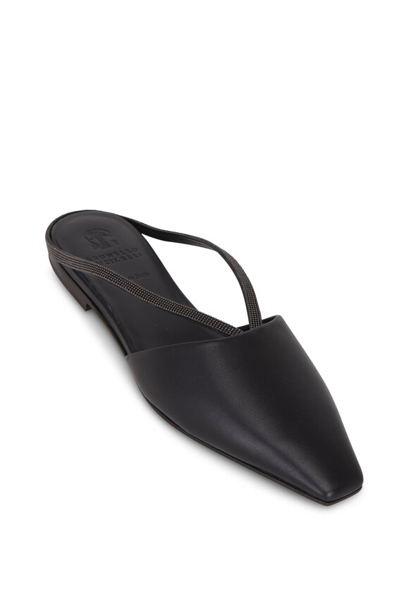 Brunello Cucinelli - Black Leather Monili Strap Flat