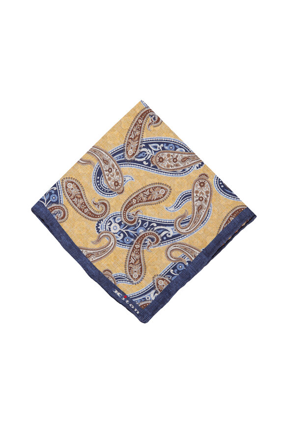 Kiton Yellow Reversible Paisley Pocket Square - view 1
