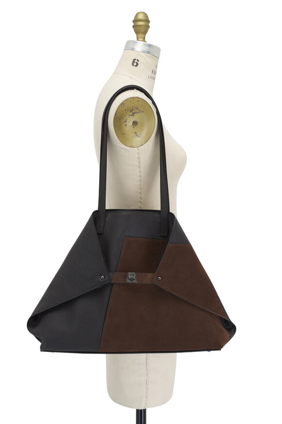 Akris - Medium Ai Mocca Suede Patch Leather Tote