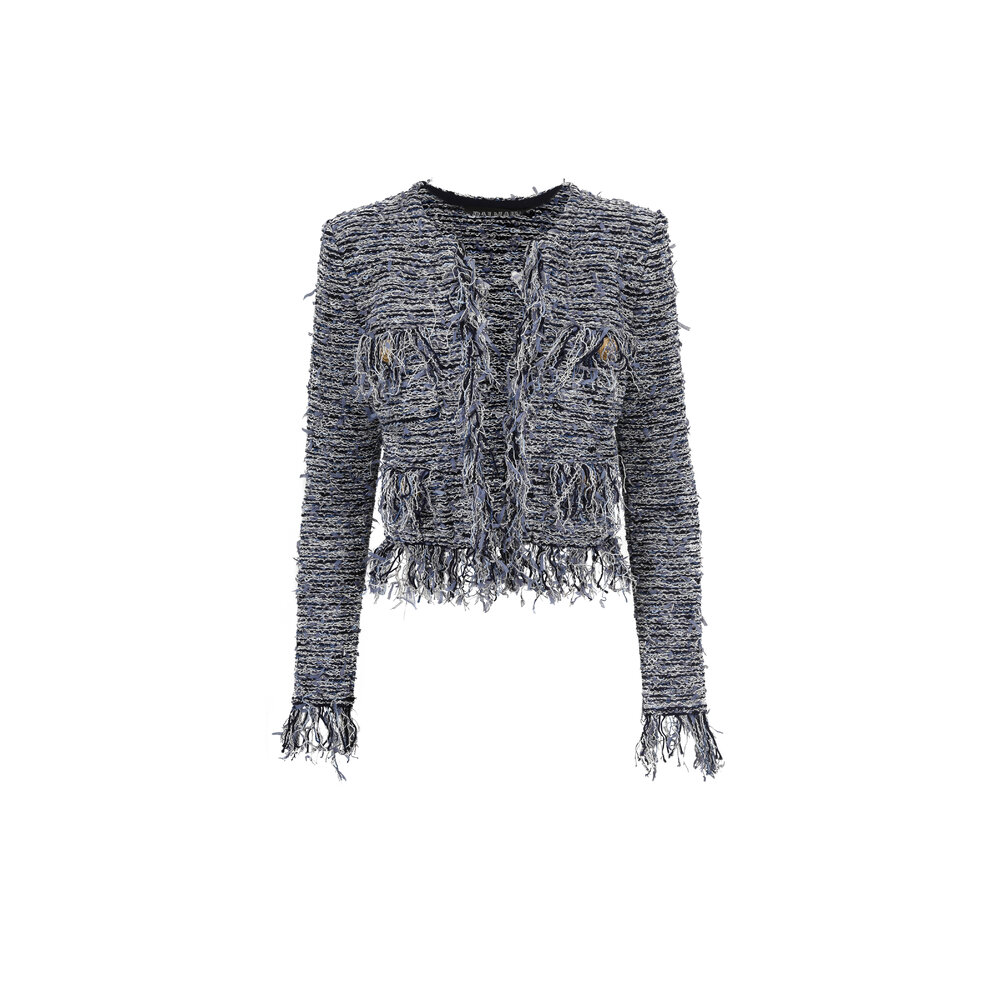 【送料&関税込】Balmain Jacquard Knit Jacket BALMAIN Cropped button-embellished jacquard-knit blazer