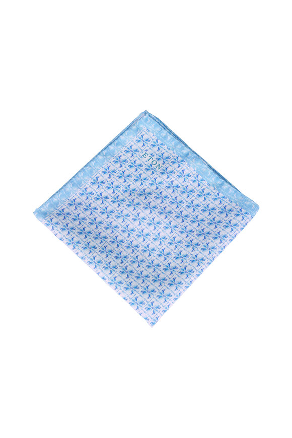 Eton Light Blue Floral Panama Silk Pocket Square