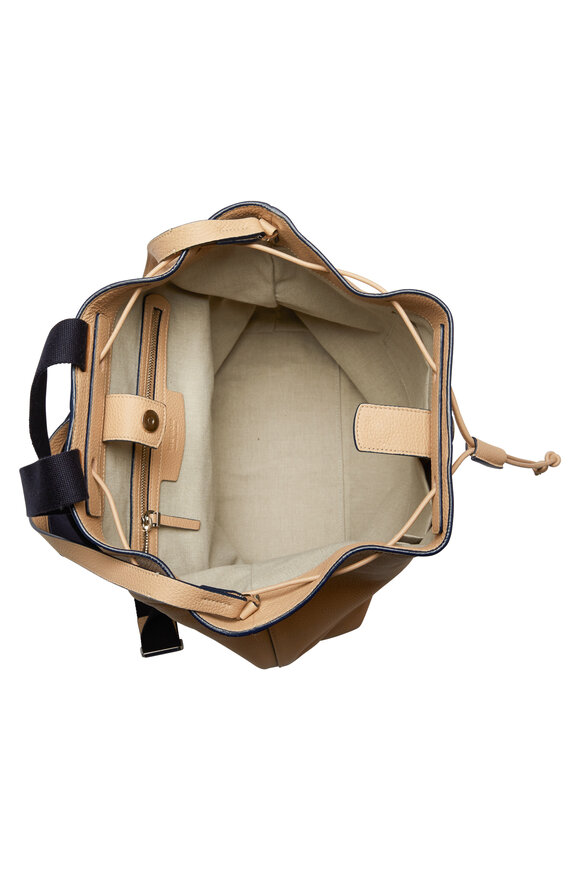 The Row - Beige Grain Leather Small Bucket Backpack