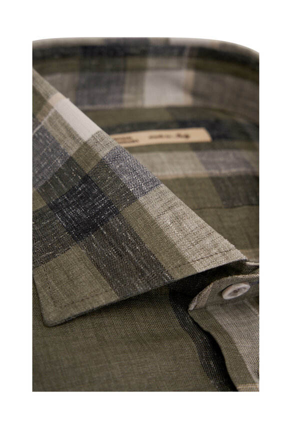 Maurizio Baldassari - Green & Gray Plaid Linen & Cotton Sport Shirt 