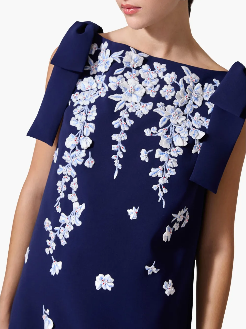 Carolina Herrera - Midnight Embroidered Floral Bow Multicolor Dress