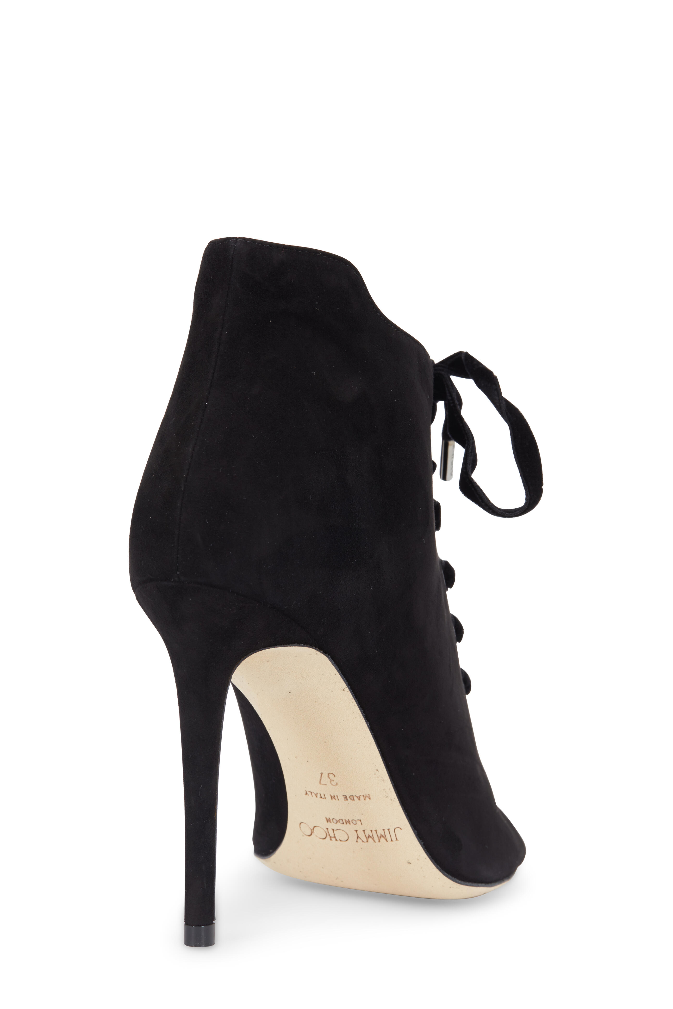 Jimmy Choo - Mavy Black Suede Lace-Up Open Toe Bootie, 100mm