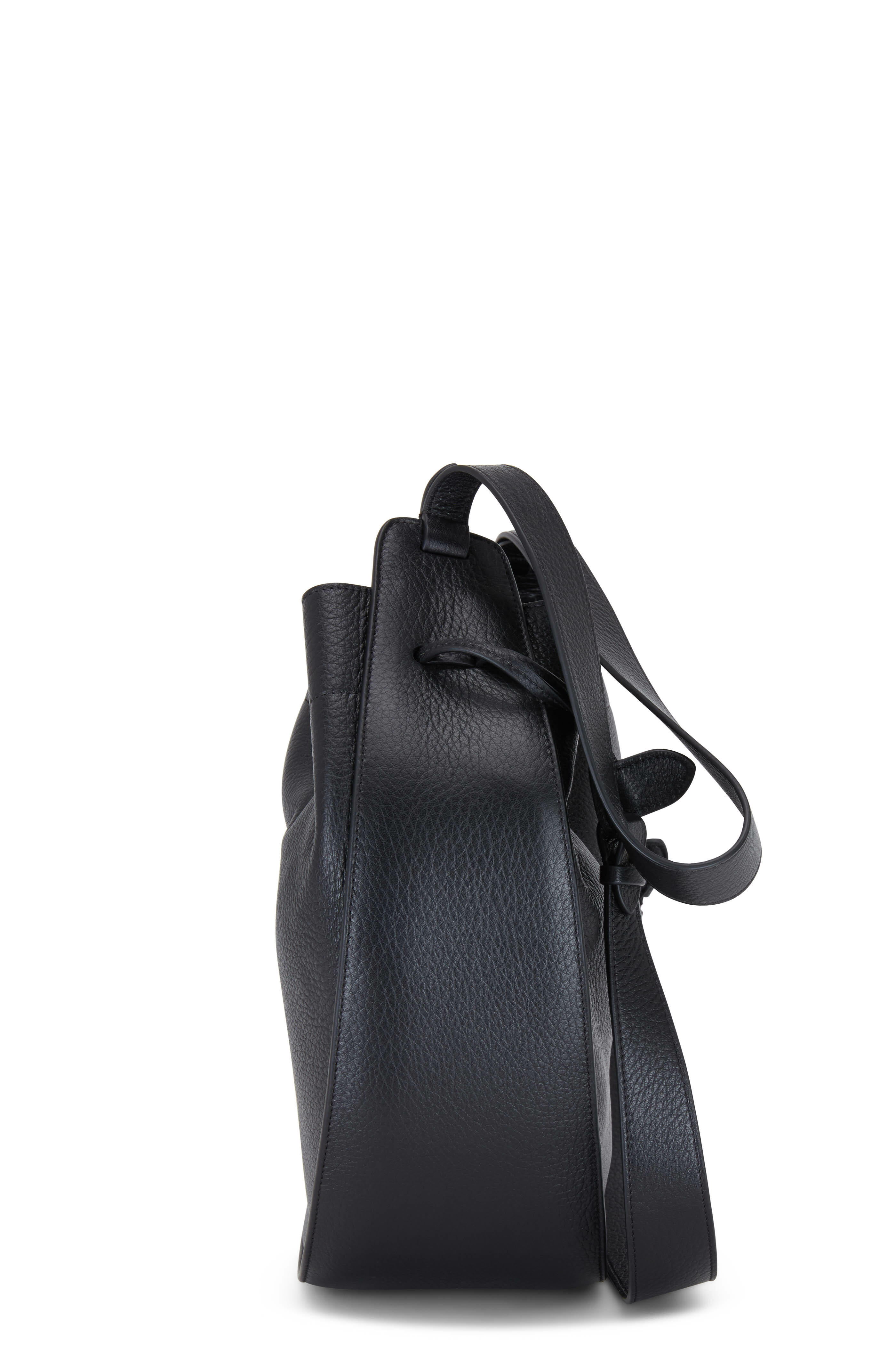 The Row Black Pebbled Leather XL Drawstring Hobo