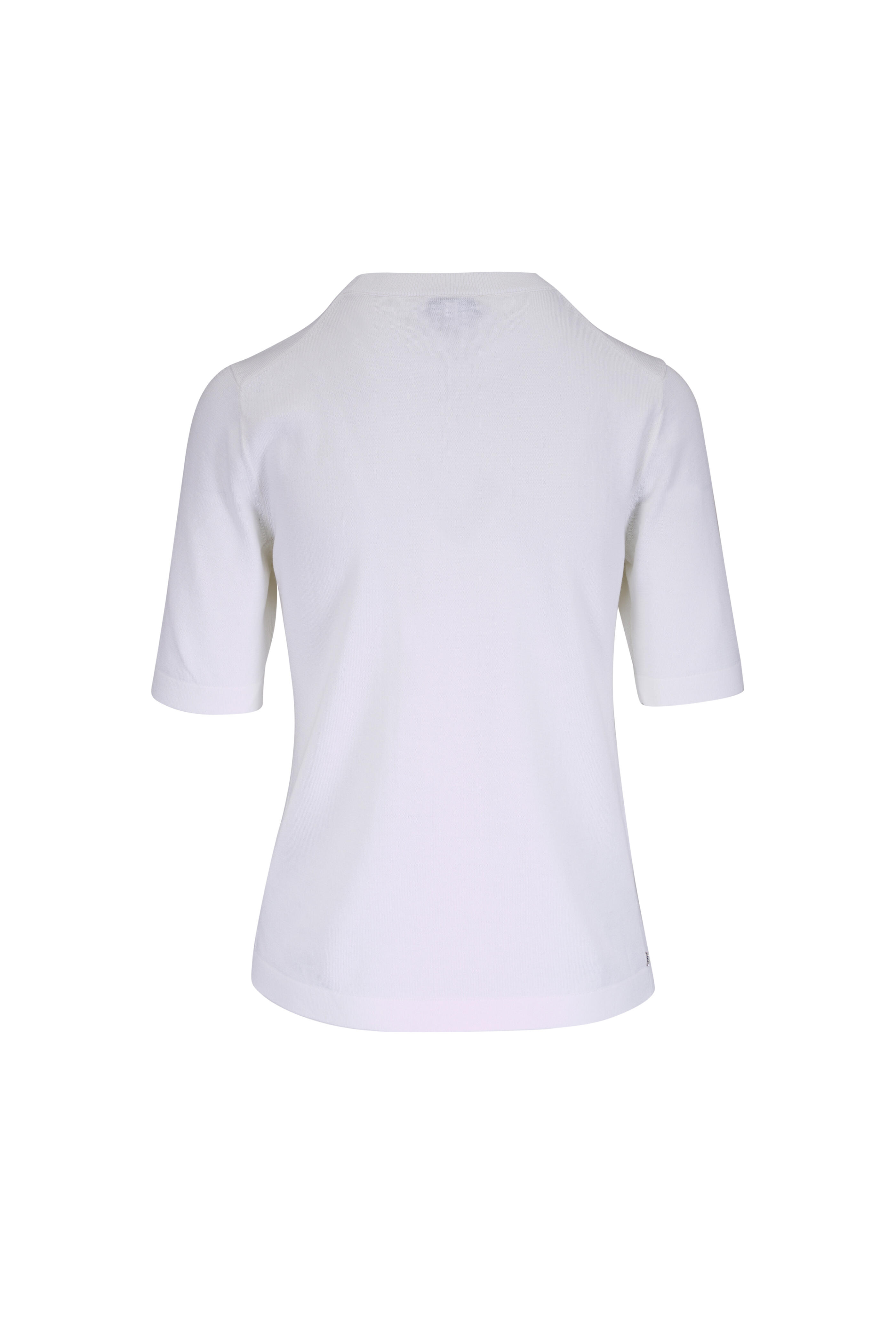 Lafayette 148 New York - Off White Cotton & Silk Crewneck Knit Top