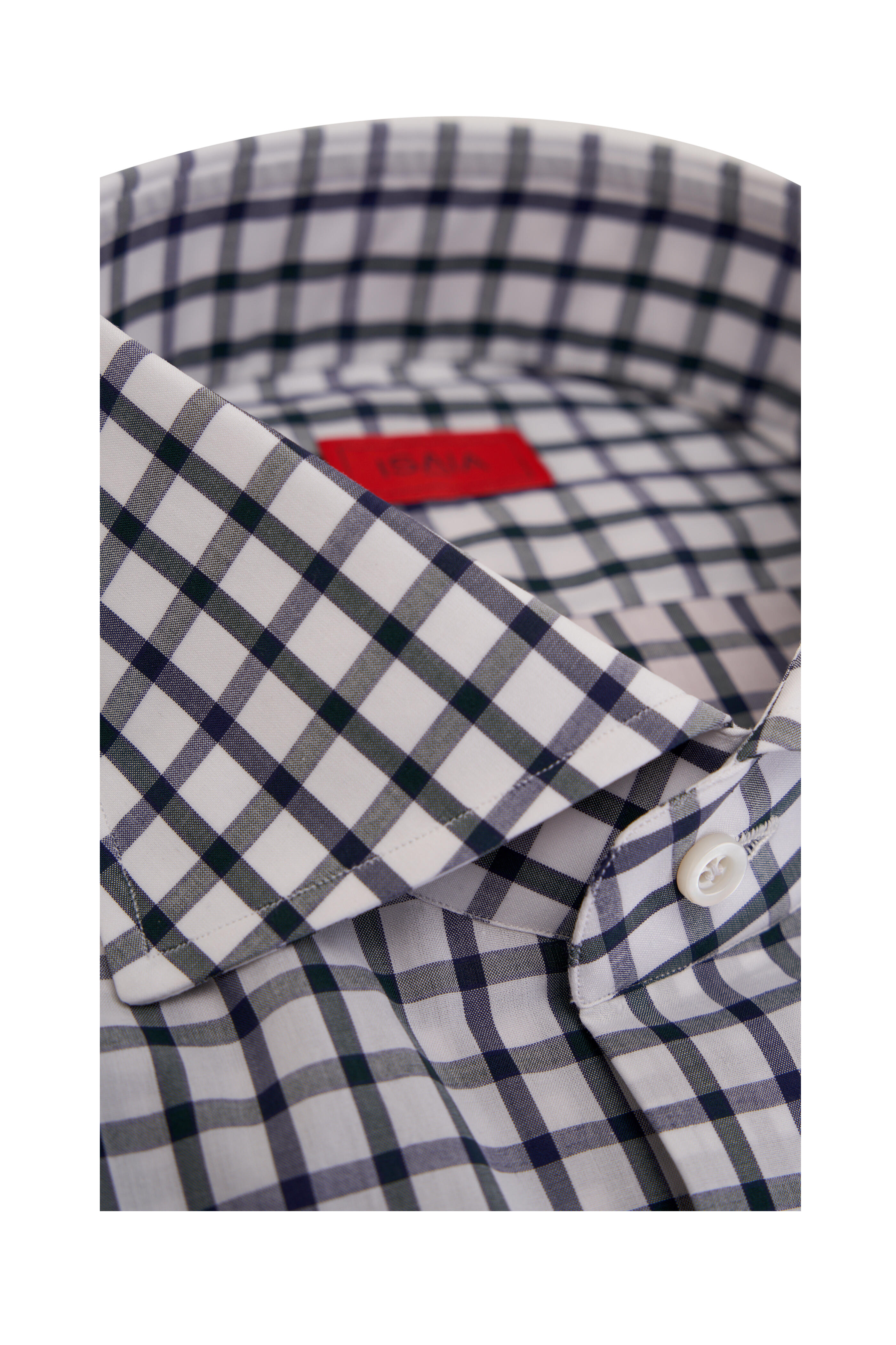Isaia - Green & Navy Check Cotton Dress Shirt | Mitchell Stores