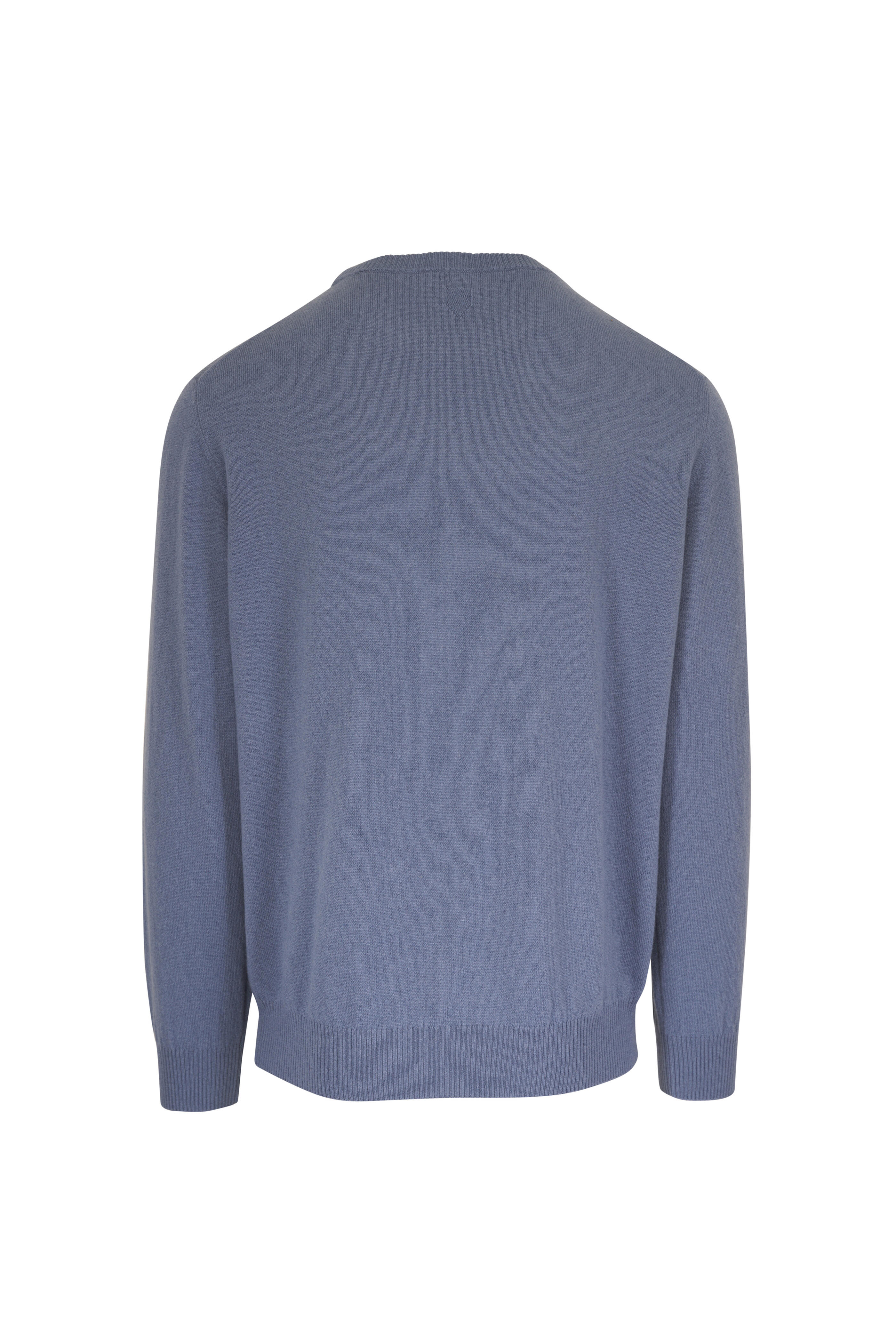 Canali - Light Blue Wool & Cashmere Crewneck Sweater - view 3